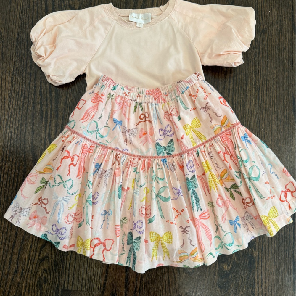 Pink chicken all over bows skirt and Petite Amalie puff sleeve top